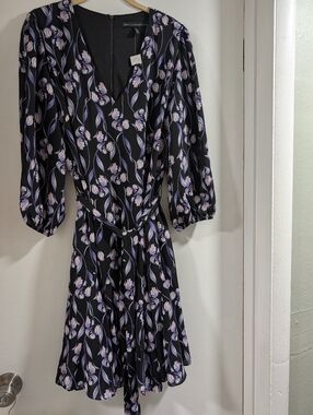 White House Black Market Black Dress with Lavender Floral Print